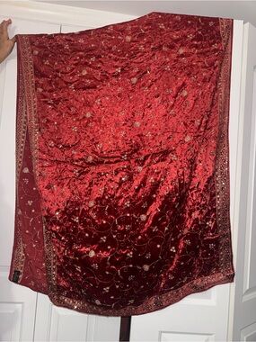 Ethnic Indian Wear Red Velvet Embroidered Dupatta
